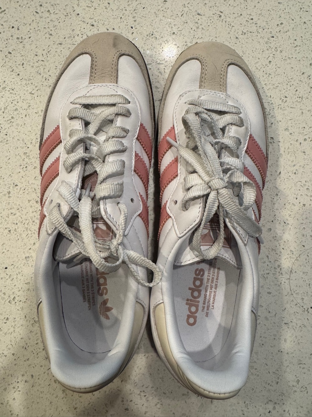 adidas Women’s White Sneakers with Pink Stripes and Beige Accents